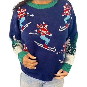 33 Degrees Ugly Christmas Sweater Sz XL Alpine‎ Skiers Skiing Pine Trees Holiday